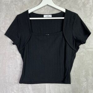 Y2K Rebellious Dreamer Black Ribbed Top Large Grunge Emo Scene Indie Coquette,